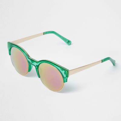 Green round pink mirror sunglasses
